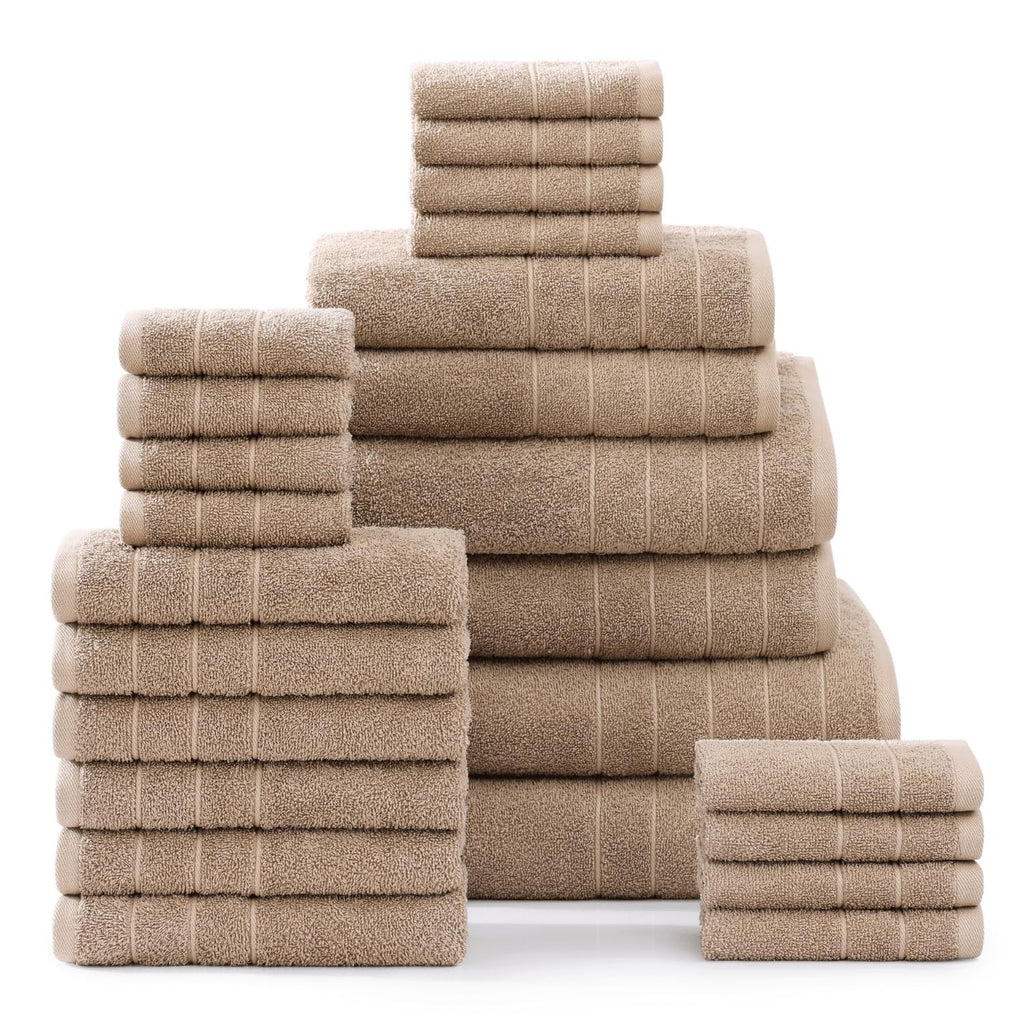 Casa Platino 24 Piece 100% Cotton Towels for Bathroom 2 Bath Sheets 2 Large Bath Towels(30"x 60") 2 Gym Towels(24"x 48") 6 Hand Towels 8 Washcloths & 4 Fingertip Towels Soft Towel Set - Beige