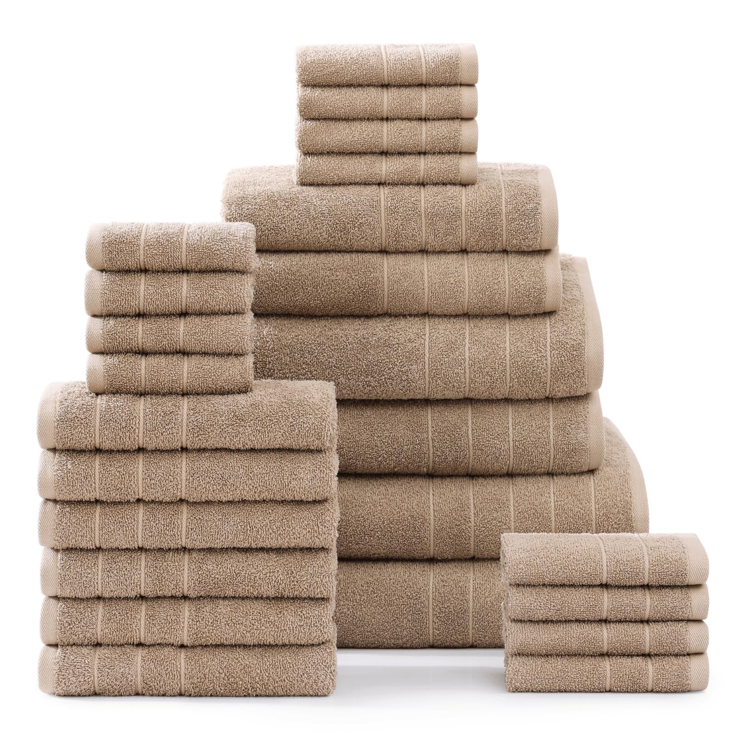 Casa Platino 24 Piece 100% Cotton Towels for Bathroom 2 Bath Sheets 2 Large Bath Towels(30"x 60") 2 Gym Towels(24"x 48") 6 Hand Towels 8 Washcloths & 4 Fingertip Towels Soft Towel Set - Beige