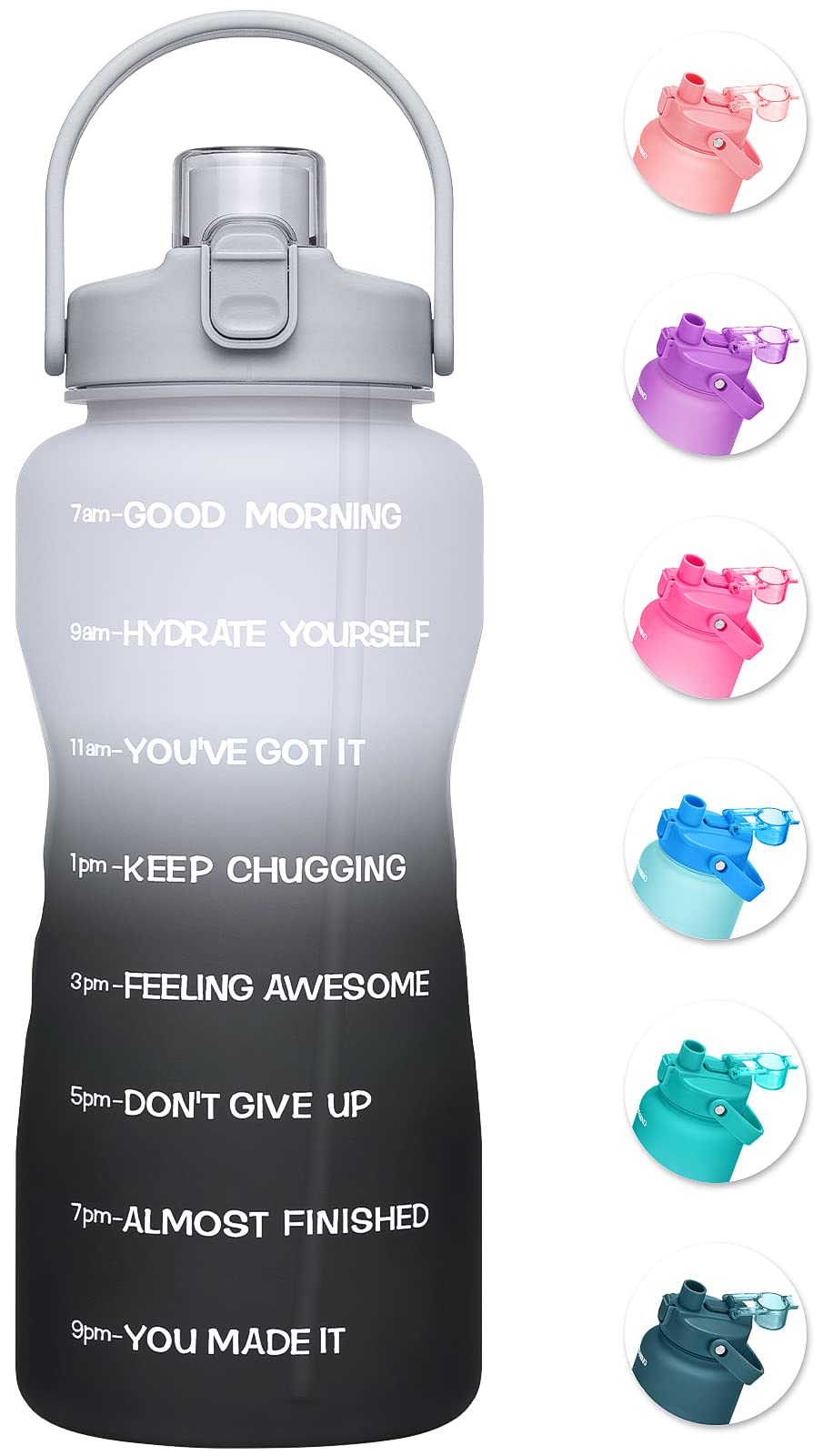 Unistar Half Gallon Water Bottle with 2-in-1 Lid (Straw lid/Chug Lid) 64oz Large Capacity Water Jug BPA-free Gallon Water Bottle Leak-proof Water Jugs Water Bottle with Time marker for Gym Outdoor