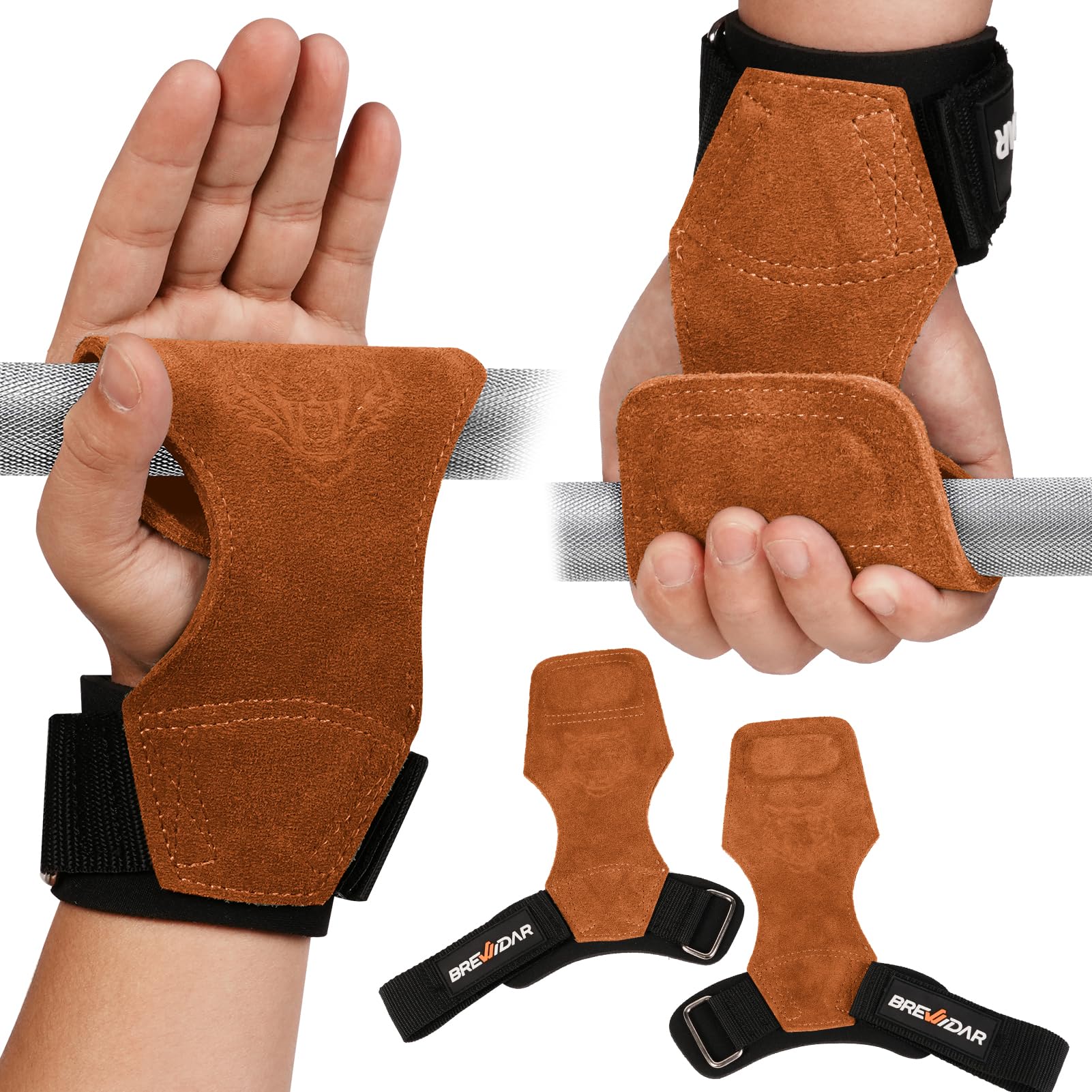 Wrist Straps for Weightlifting 4mm Thick and Double Layered Leather Weight Lifting Wrist Straps for Deadlift and Powerlifting Adjustable Neoprene Padded Gym Lifting Straps for Women Men BREWIDAR Wrist Wraps for Weightlifting (Pair) (Tiger - Brown X-Large)